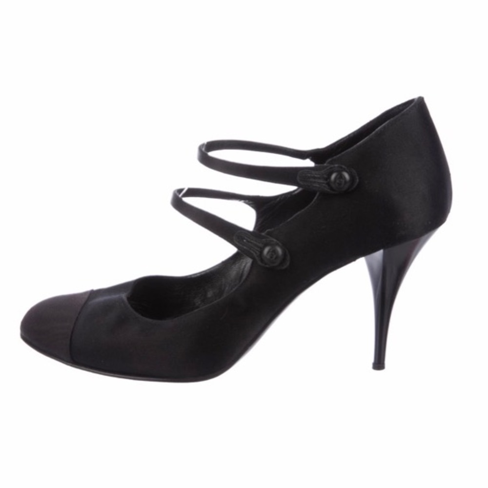Chanel Satin & Silk Black Captoe Mary Jane